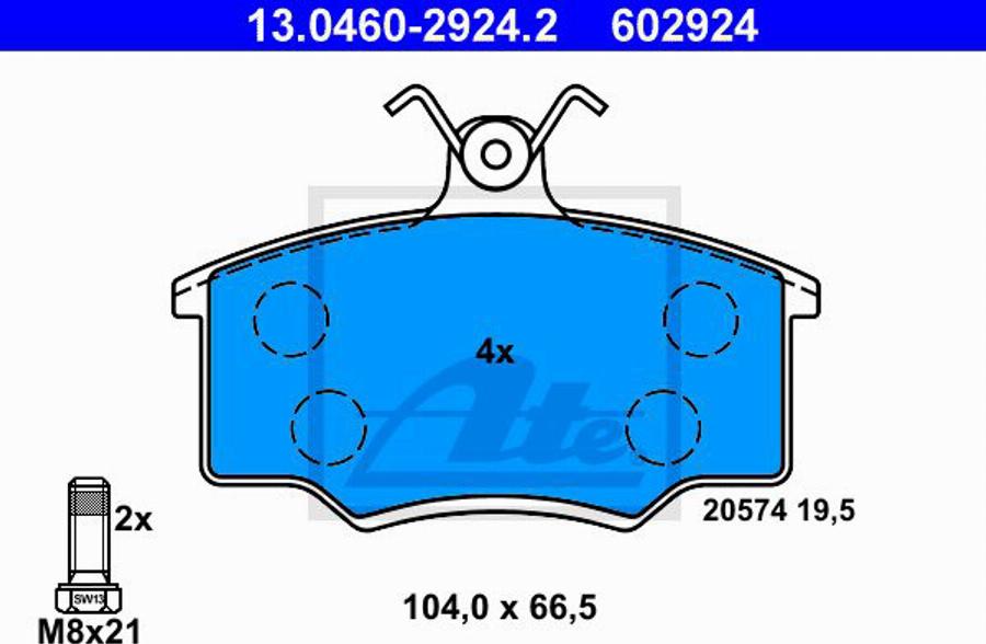 ATE 602924 - Комплект спирачно феродо, дискови спирачки vvparts.bg