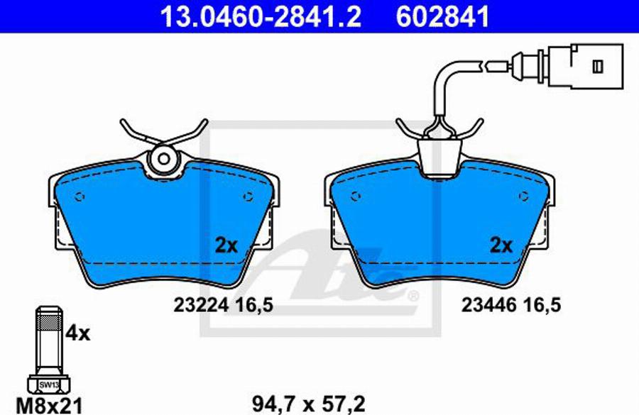 ATE 602841 - Комплект спирачно феродо, дискови спирачки vvparts.bg