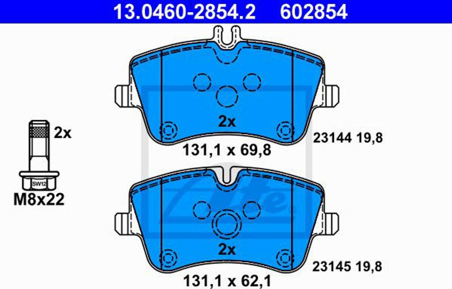 ATE 602854 - Комплект спирачно феродо, дискови спирачки vvparts.bg