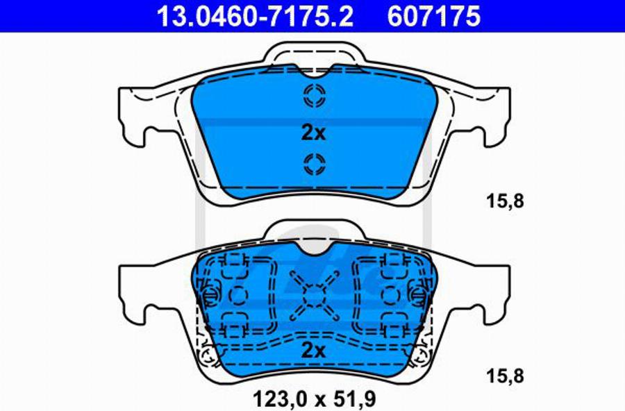 ATE 607175 - Комплект спирачно феродо, дискови спирачки vvparts.bg