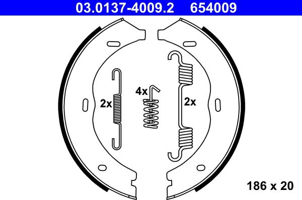 ATE 03.0137-4009.2 - Комплект спирачна челюст, ръчна спирачка vvparts.bg