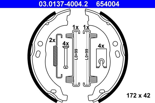 ATE 03.0137-4004.2 - Комплект спирачна челюст, ръчна спирачка vvparts.bg