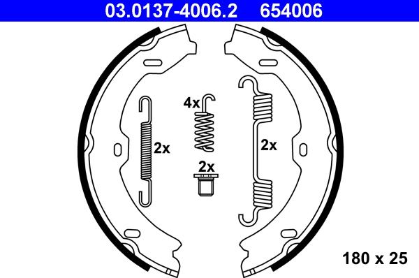 ATE 03.0137-4006.2 - Комплект спирачна челюст, ръчна спирачка vvparts.bg