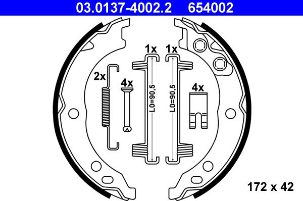 ATE 03.0137-4002.2 - Комплект спирачна челюст, ръчна спирачка vvparts.bg