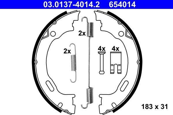 ATE 03.0137-4014.2 - Комплект спирачна челюст, ръчна спирачка vvparts.bg