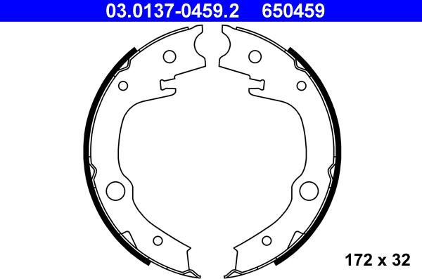 ATE 03.0137-0459.2 - Комплект спирачна челюст, ръчна спирачка vvparts.bg