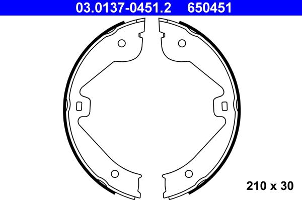 ATE 03.0137-0451.2 - Комплект спирачна челюст, ръчна спирачка vvparts.bg