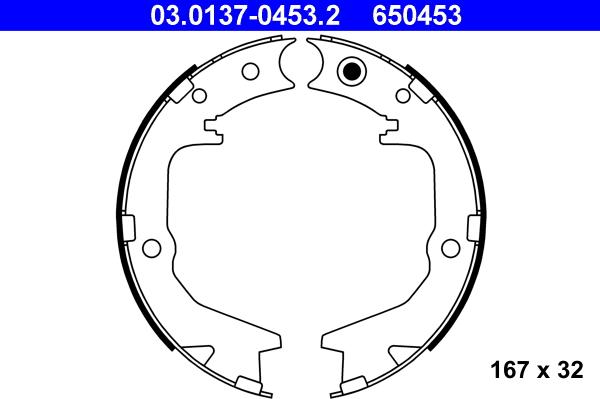 ATE 03.0137-0453.2 - Комплект спирачна челюст, ръчна спирачка vvparts.bg