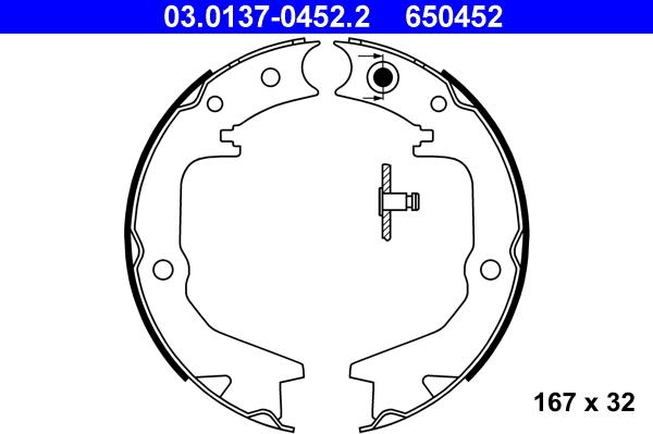 ATE 03.0137-0452.2 - Комплект спирачна челюст, ръчна спирачка vvparts.bg