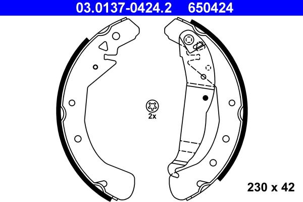 ATE 03.0137-0424.2 - Комплект спирачна челюст vvparts.bg