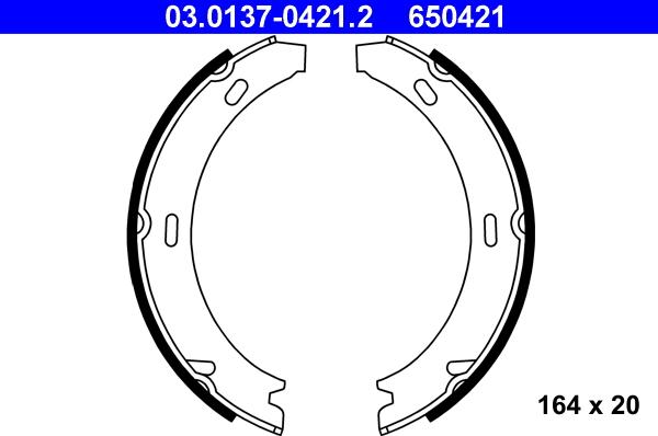 ATE 03.0137-0421.2 - Комплект спирачна челюст, ръчна спирачка vvparts.bg