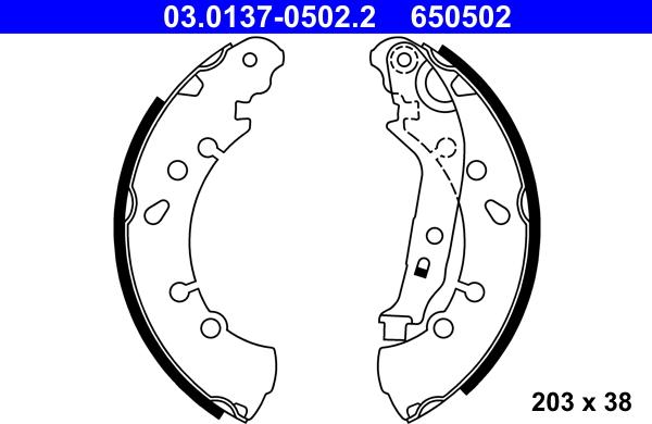 ATE 03.0137-0502.2 - Комплект спирачна челюст vvparts.bg