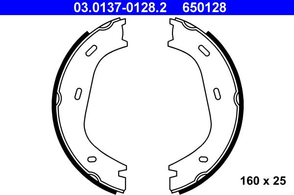ATE 03.0137-0128.2 - Комплект спирачна челюст, ръчна спирачка vvparts.bg