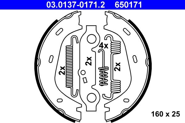 ATE 03.0137-0171.2 - Комплект спирачна челюст, ръчна спирачка vvparts.bg