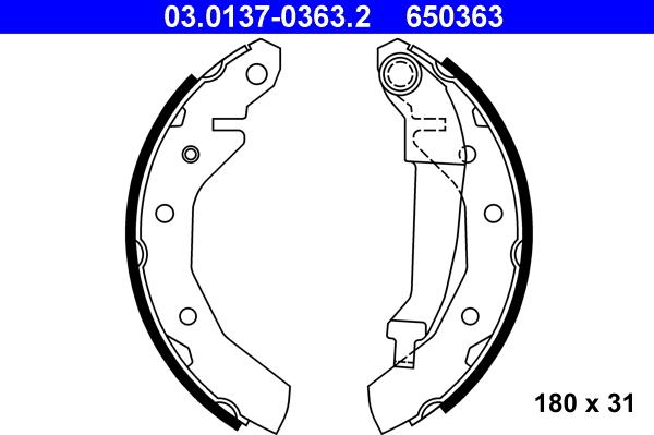 ATE 03.0137-0363.2 - Комплект спирачна челюст vvparts.bg