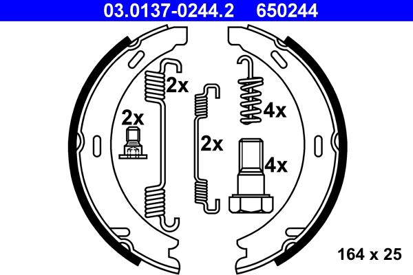 ATE 03.0137-0244.2 - Комплект спирачна челюст, ръчна спирачка vvparts.bg