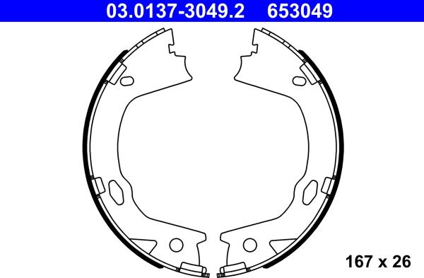 ATE 03.0137-3049.2 - Комплект спирачна челюст, ръчна спирачка vvparts.bg
