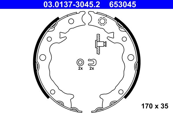 ATE 03.0137-3045.2 - Комплект спирачна челюст, ръчна спирачка vvparts.bg