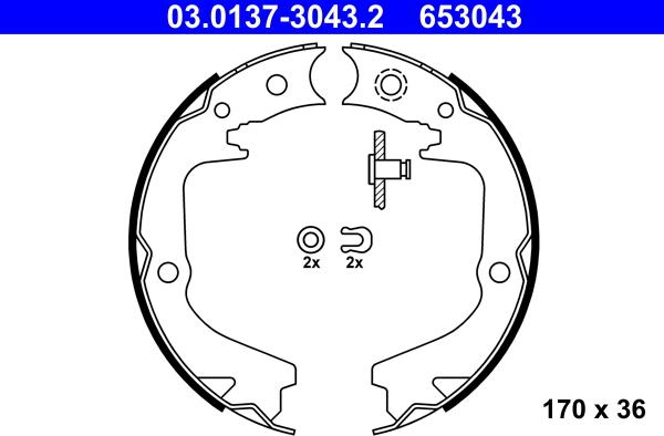 ATE 03.0137-3043.2 - Комплект спирачна челюст, ръчна спирачка vvparts.bg