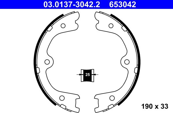 ATE 03.0137-3042.2 - Комплект спирачна челюст, ръчна спирачка vvparts.bg