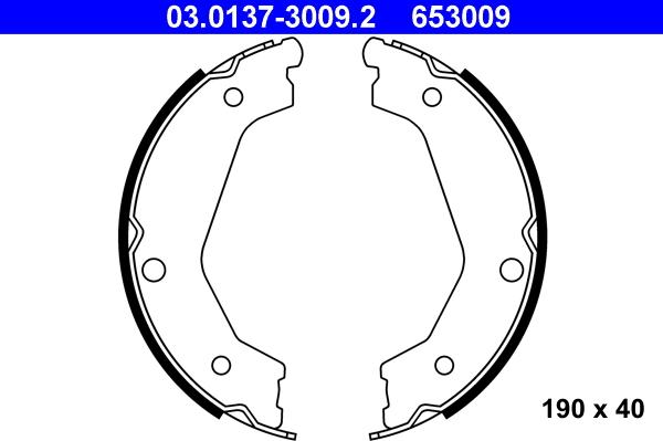 ATE 03.0137-3009.2 - Комплект спирачна челюст, ръчна спирачка vvparts.bg