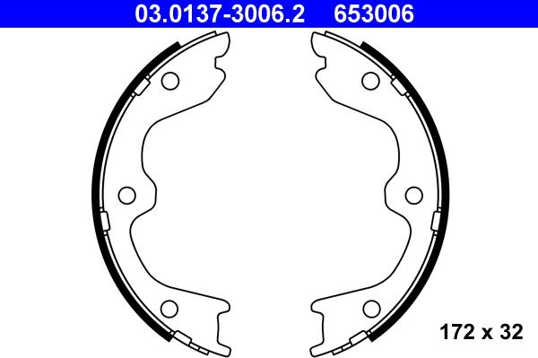 ATE 03.0137-3006.2 - Комплект спирачна челюст, ръчна спирачка vvparts.bg