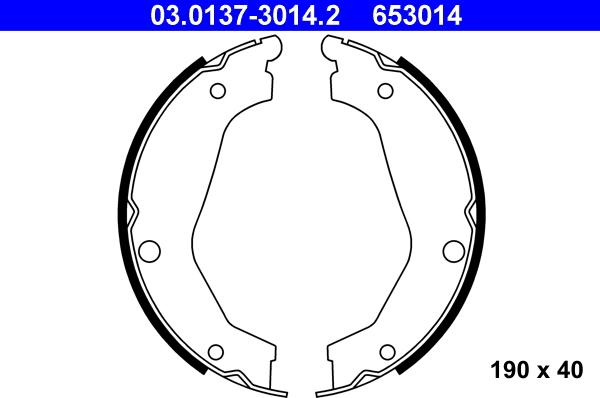 ATE 03.0137-3014.2 - Комплект спирачна челюст, ръчна спирачка vvparts.bg