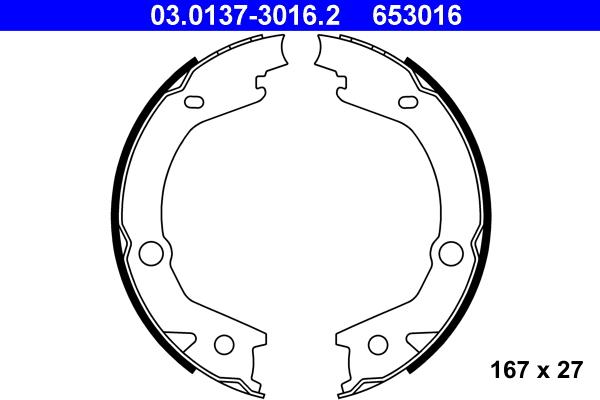 ATE 03.0137-3016.2 - Комплект спирачна челюст, ръчна спирачка vvparts.bg