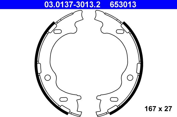 ATE 03.0137-3013.2 - Комплект спирачна челюст, ръчна спирачка vvparts.bg