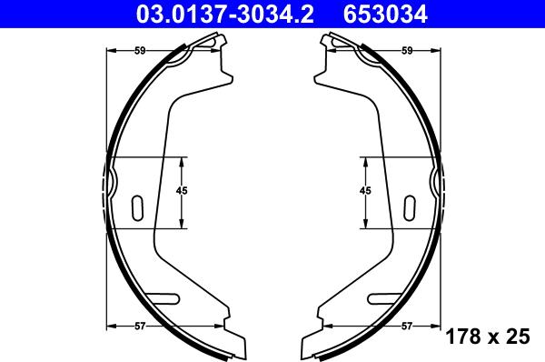 ATE 03.0137-3034.2 - Комплект спирачна челюст, ръчна спирачка vvparts.bg