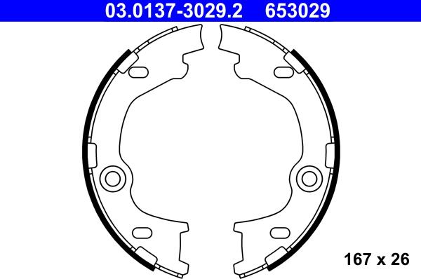 ATE 03.0137-3029.2 - Комплект спирачна челюст, ръчна спирачка vvparts.bg
