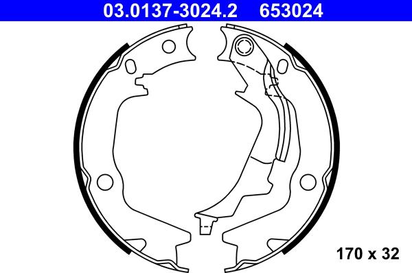 ATE 03.0137-3024.2 - Комплект спирачна челюст, ръчна спирачка vvparts.bg