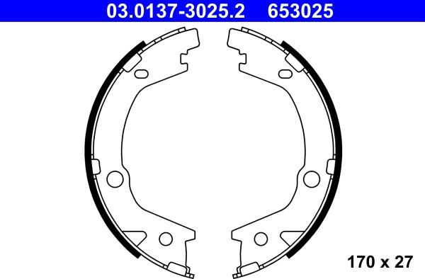 ATE 03.0137-3025.2 - Комплект спирачна челюст, ръчна спирачка vvparts.bg