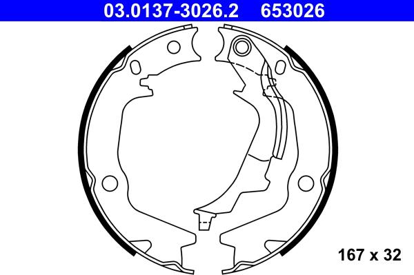ATE 03.0137-3026.2 - Комплект спирачна челюст, ръчна спирачка vvparts.bg