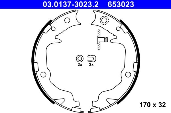 ATE 03.0137-3023.2 - Комплект спирачна челюст, ръчна спирачка vvparts.bg