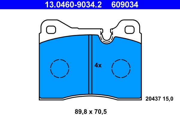 ATE 13.0460-9034.2 - Комплект спирачно феродо, дискови спирачки vvparts.bg