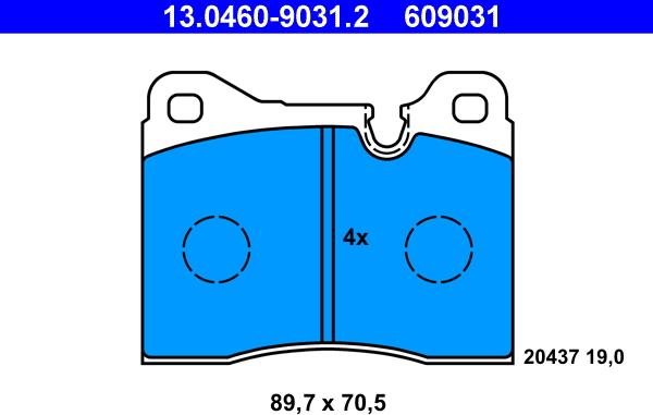 ATE 13.0460-9031.2 - Комплект спирачно феродо, дискови спирачки vvparts.bg