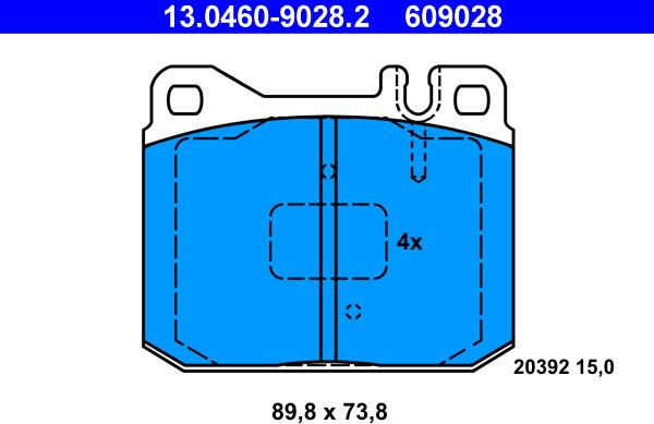 ATE 13.0460-9028.2 - Комплект спирачно феродо, дискови спирачки vvparts.bg