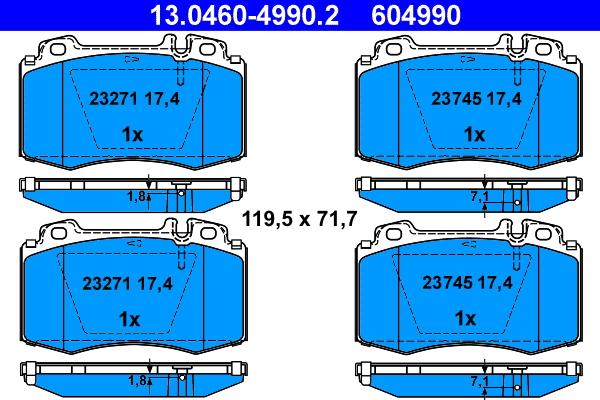 ATE 13.0460-4990.2 - Комплект спирачно феродо, дискови спирачки vvparts.bg