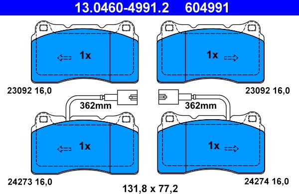 ATE 13.0460-4991.2 - Комплект спирачно феродо, дискови спирачки vvparts.bg