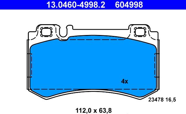 ATE 13.0460-4998.2 - Комплект спирачно феродо, дискови спирачки vvparts.bg