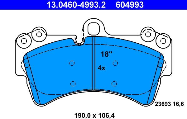 ATE 13.0460-4993.2 - Комплект спирачно феродо, дискови спирачки vvparts.bg