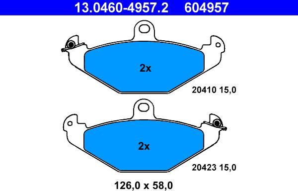 ATE 13.0460-4957.2 - Комплект спирачно феродо, дискови спирачки vvparts.bg