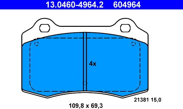 ATE 13.0460-4964.2 - Комплект спирачно феродо, дискови спирачки vvparts.bg