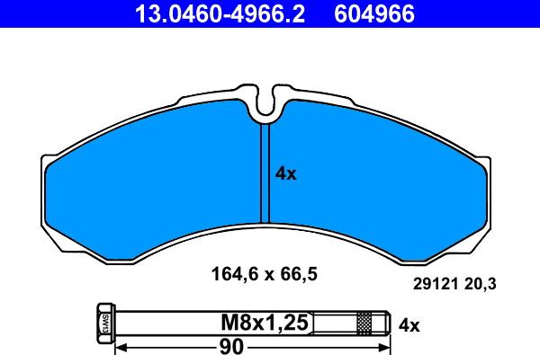 ATE 13.0460-4966.2 - Комплект спирачно феродо, дискови спирачки vvparts.bg