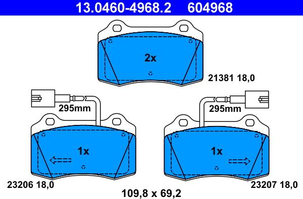 ATE 13.0460-4968.2 - Комплект спирачно феродо, дискови спирачки vvparts.bg