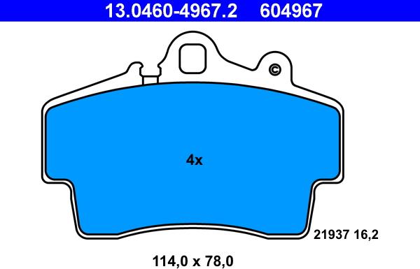 ATE 13.0460-4967.2 - Комплект спирачно феродо, дискови спирачки vvparts.bg