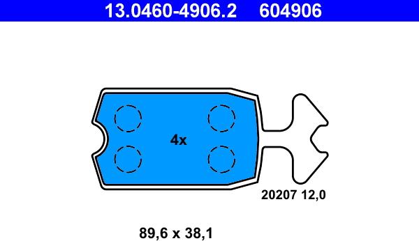 ATE 13.0460-4906.2 - Комплект спирачно феродо, дискови спирачки vvparts.bg
