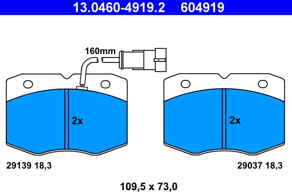 ATE 13.0460-4919.2 - Комплект спирачно феродо, дискови спирачки vvparts.bg