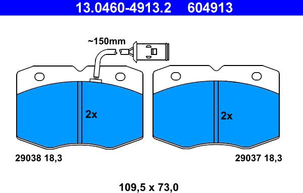 ATE 13.0460-4913.2 - Комплект спирачно феродо, дискови спирачки vvparts.bg